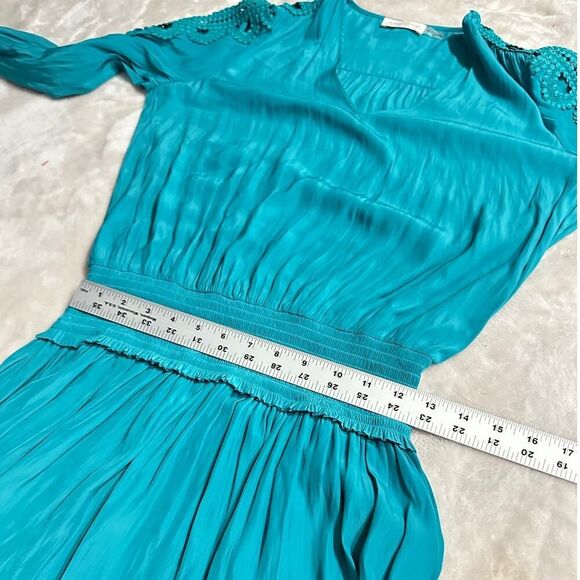 Ramy Brook Starling Dress Women's Small Teal Embellished-Sleeve Mini Smocked - Picture 9 of 13